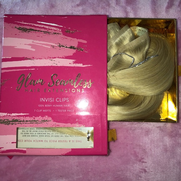 Glam Seamless 20” inch clip in human hair extensions color #22 light blonde